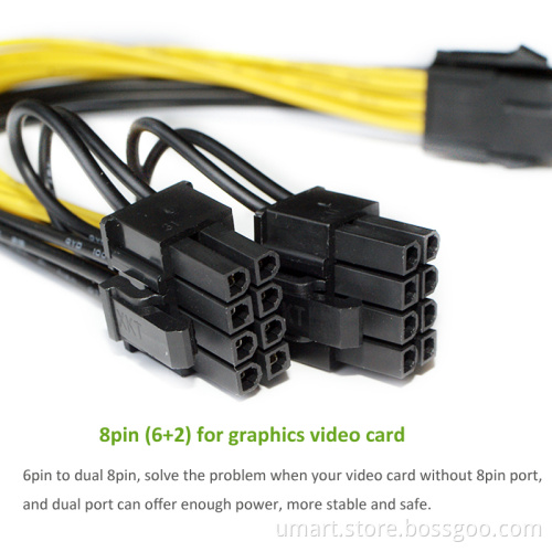 Cable PCI-E PCIE 6p Female to 2 Port Dual 8pin 6+2p Male GPU Graphics Video Card Power Supply Splitter Extension Cord 18AWG Wire